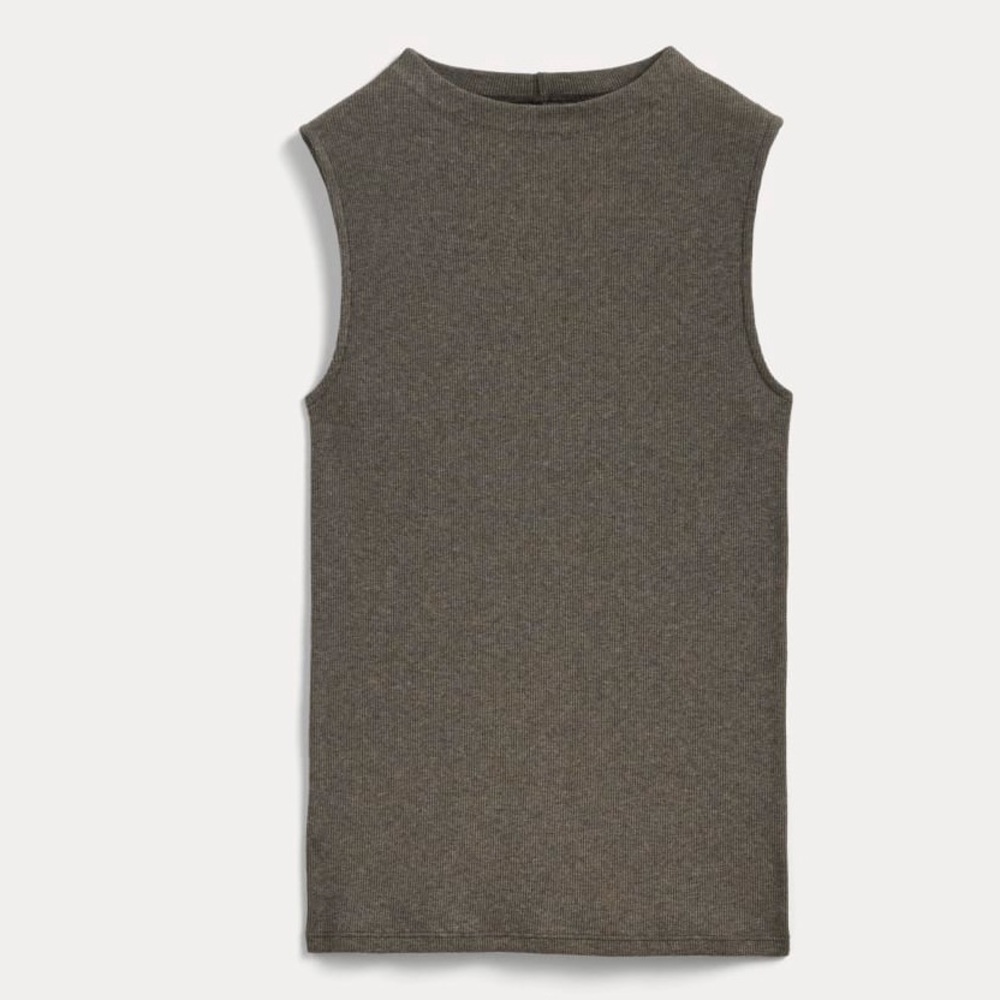 NWOT Everlane rib funnel neck top heather fatigue color 96% supima cotton